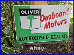 Giant Double-sided Vintage Oliver Outboard Motor Porcelain Sign Gas Oil 30 X 20 Giant Double-sided Vintage Oliver Outboard Motor Porcelain Sign Gas Oil 30 X 20