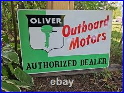 Giant Double-sided Vintage Oliver Outboard Motor Porcelain Sign Gas Oil 30 X 20 Giant Double-sided Vintage Oliver Outboard Motor Porcelain Sign Gas Oil 30 X 20