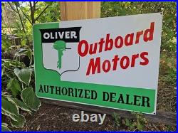 Giant Double-sided Vintage Oliver Outboard Motor Porcelain Sign Gas Oil 30 X 20 Giant Double-sided Vintage Oliver Outboard Motor Porcelain Sign Gas Oil 30 X 20