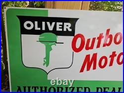 Giant Double-sided Vintage Oliver Outboard Motor Porcelain Sign Gas Oil 30 X 20 Giant Double-sided Vintage Oliver Outboard Motor Porcelain Sign Gas Oil 30 X 20