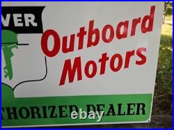 Giant Double-sided Vintage Oliver Outboard Motor Porcelain Sign Gas Oil 30 X 20 Giant Double-sided Vintage Oliver Outboard Motor Porcelain Sign Gas Oil 30 X 20