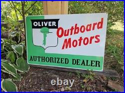 Giant Double-sided Vintage Oliver Outboard Motor Porcelain Sign Gas Oil 30 X 20 Giant Double-sided Vintage Oliver Outboard Motor Porcelain Sign Gas Oil 30 X 20