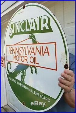 Giant Large Sinclair 30 Pennsylvania Motor Oil Porcelain Sign Dino Gas Station