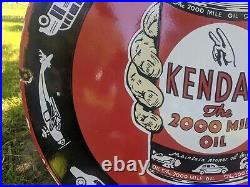 Giant Vintage Kendall Motor Oil Porcelain Gas Station Pump Sign 30