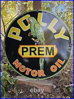 Giant Vintage Polly Premium Motor Oil Porcelain Gas Station Sign 30