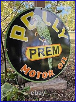 Giant Vintage Polly Premium Motor Oil Porcelain Gas Station Sign 30