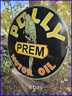 Giant Vintage Polly Premium Motor Oil Porcelain Gas Station Sign 30