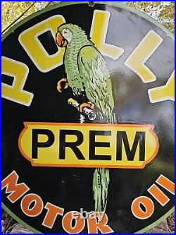 Giant Vintage Polly Premium Motor Oil Porcelain Gas Station Sign 30