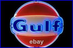 Gulf Gasoline Gas Motor Oil Fuel 20x16 Neon Light Sign Lamp HD Vivid Printing