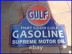 Gulf Gasoline Supreme Motor Oil Porcelain Enamel Sign Size 36x 30 Inches