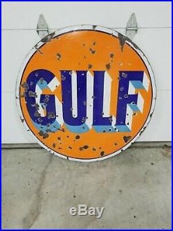 Gulf Motor Oil 42 Double Sided Original Porcelain Sign