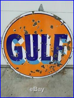 Gulf Motor Oil 42 Double Sided Original Porcelain Sign