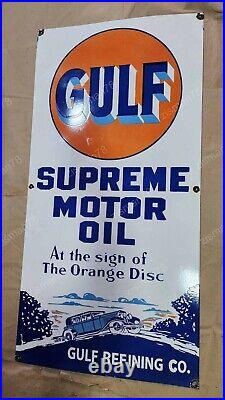 Gulf Supreme Motor Oil Porcelain Enamel Sign 24 X 48 Inches