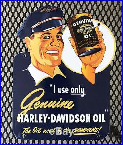 HARLEY DAVIDSON MOTOR OIL METAL PORCELAIN DOOR PUSH SIGN (8.5x 6) SIGN USED