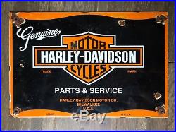 HARLEY DAVIDSON MOTORCYCLES porcelain sign parts vintage DEALER motor oil 5% off