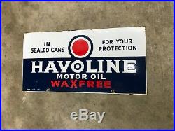 HAVOLINE MOTOR OIL PORCELAIN ADVERTISING SIGN (DATED 1934), 21x 10.75, NICE