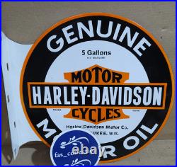 Harley Davidson Motor Oil Porcelain Enamel Sign 19.5 x 17 Inches 2 Sided