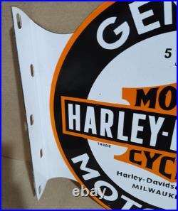 Harley Davidson Motor Oil Porcelain Enamel Sign 19.5 x 17 Inches 2 Sided