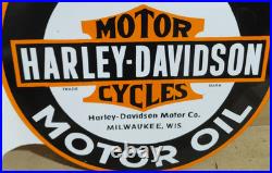 Harley Davidson Motor Oil Porcelain Enamel Sign 19.5 x 17 Inches 2 Sided