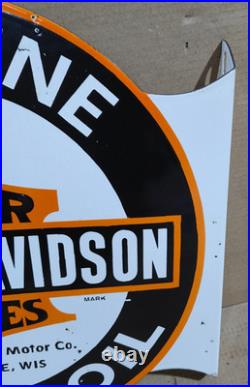 Harley Davidson Motor Oil Porcelain Enamel Sign 19.5 x 17 Inches 2 Sided