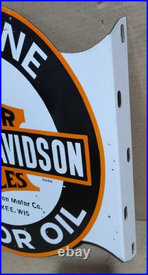 Harley Davidson Motor Oil Porcelain Enamel Sign 19.5 x 17 Inches 2 Sided