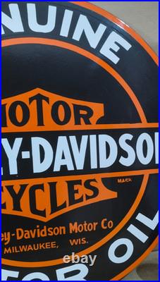 Harley Davidson Motor Oil porcelain Enamel Sign 30 x 30 Inches 1 Sided