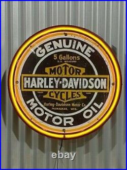 Harley Davidson Motorcycles Genuine Motor Oil 680mm Diameter Neon Sign