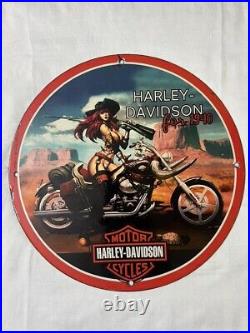 Harley-davidson Motorcycles For 1940 Pinup Girl Motor Oil Porcelain Gas Sign