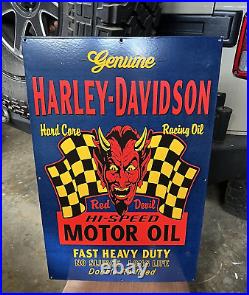 Harley-davidson Red Devil Motor Oil 20x30 Inch Vintage Porcelain Gas Oil Sign