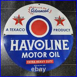 Havoline Motor Oil Porcelain Enamel Sign 30 Inches Round