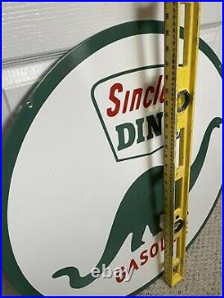 Huge 30 Dia Dual-sided Dino Sinclair Gasoline Porcelain Motor Oil Service Sign
