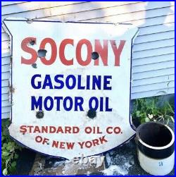 Huge Antique Porcelain Socony (mobile) gas/motor oil sign 4 x 3.5 circa 1910