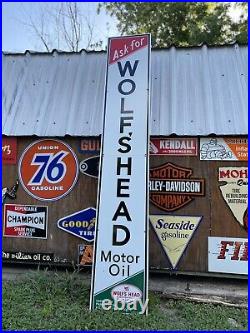 Huge Antique Vintage Old Style Wolf's Head Motor Oil Sign