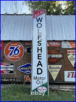 Huge Antique Vintage Old Style Wolf's Head Motor Oil Sign