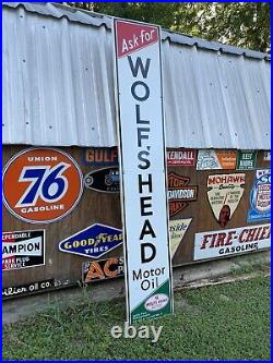 Huge Antique Vintage Old Style Wolf's Head Motor Oil Sign