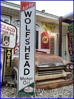 Huge Antique Vintage Old Style Wolf's Head Motor Oil Sign