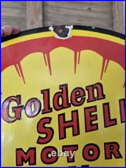 Huge Vintage Golden Shell Motor Oil Porcelain Sign Premium Lubricating Oil 30