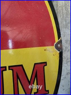 Huge Vintage Golden Shell Motor Oil Porcelain Sign Premium Lubricating Oil 30