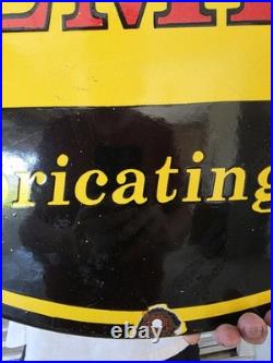 Huge Vintage Golden Shell Motor Oil Porcelain Sign Premium Lubricating Oil 30