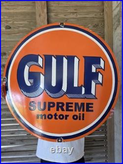 Huge Vintage Gulf Supreme Motor Oil Porcelain Sign 30