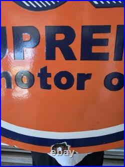 Huge Vintage Gulf Supreme Motor Oil Porcelain Sign 30