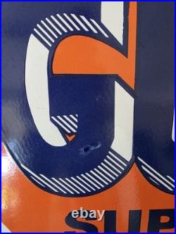 Huge Vintage Gulf Supreme Motor Oil Porcelain Sign 30
