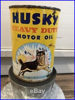 Husky One Quart Metal Motor Oil Can Rare Original Full Can Gas Sign Advertising