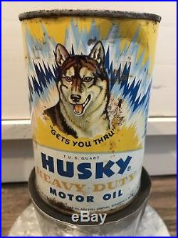 Husky One Quart Metal Motor Oil Can Rare Original Full Can Gas Sign Advertising
