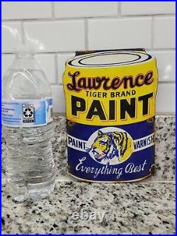 I0ntage Lawrence Porcelain Sign Tiger Paint Can Gas Motor Oil Home Repair Garage