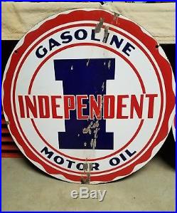 Independent Gasoline Motor Oil Double Sided Porcelain Sign