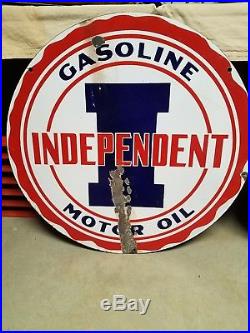 Independent Gasoline Motor Oil Double Sided Porcelain Sign