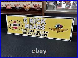 Indy 500 Sign Indianapolis Motor Speedway Brickyard Rick Mears Pennzoil Gas Oil