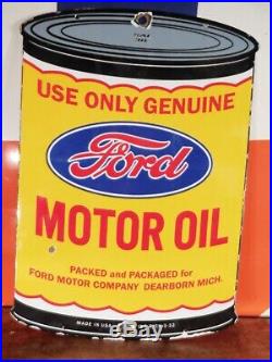 Ing 3- 32 Large Vintage''ford'' Motor Oil Can Porcelain Sign 16x11.5 Inch USA