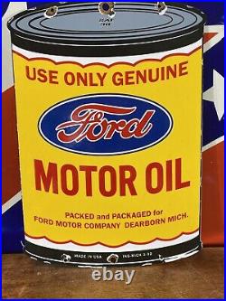 Ing 3- 32 Large Vintage''ford'' Motor Oil Can Porcelain Sign 16x11.5 Inch USA